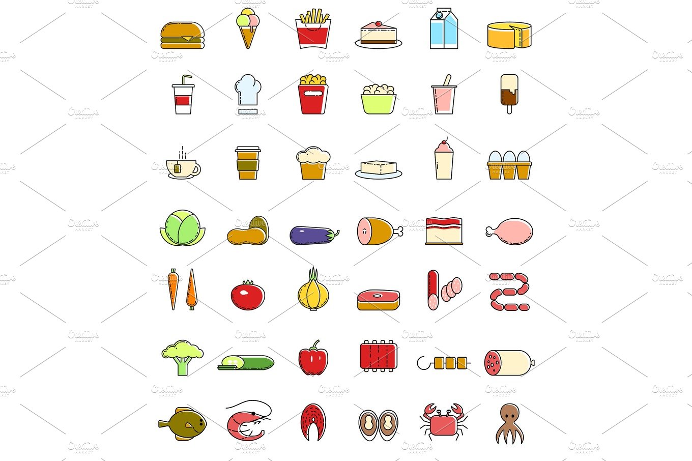 Line art food and drink icon set. Infographic elements. cover image.