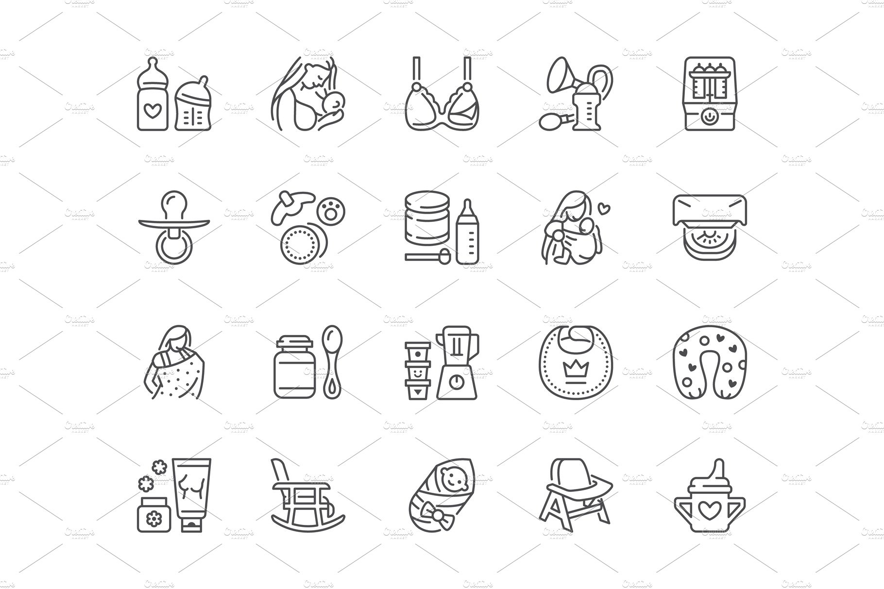 Breastfeeding Line Icons preview image.