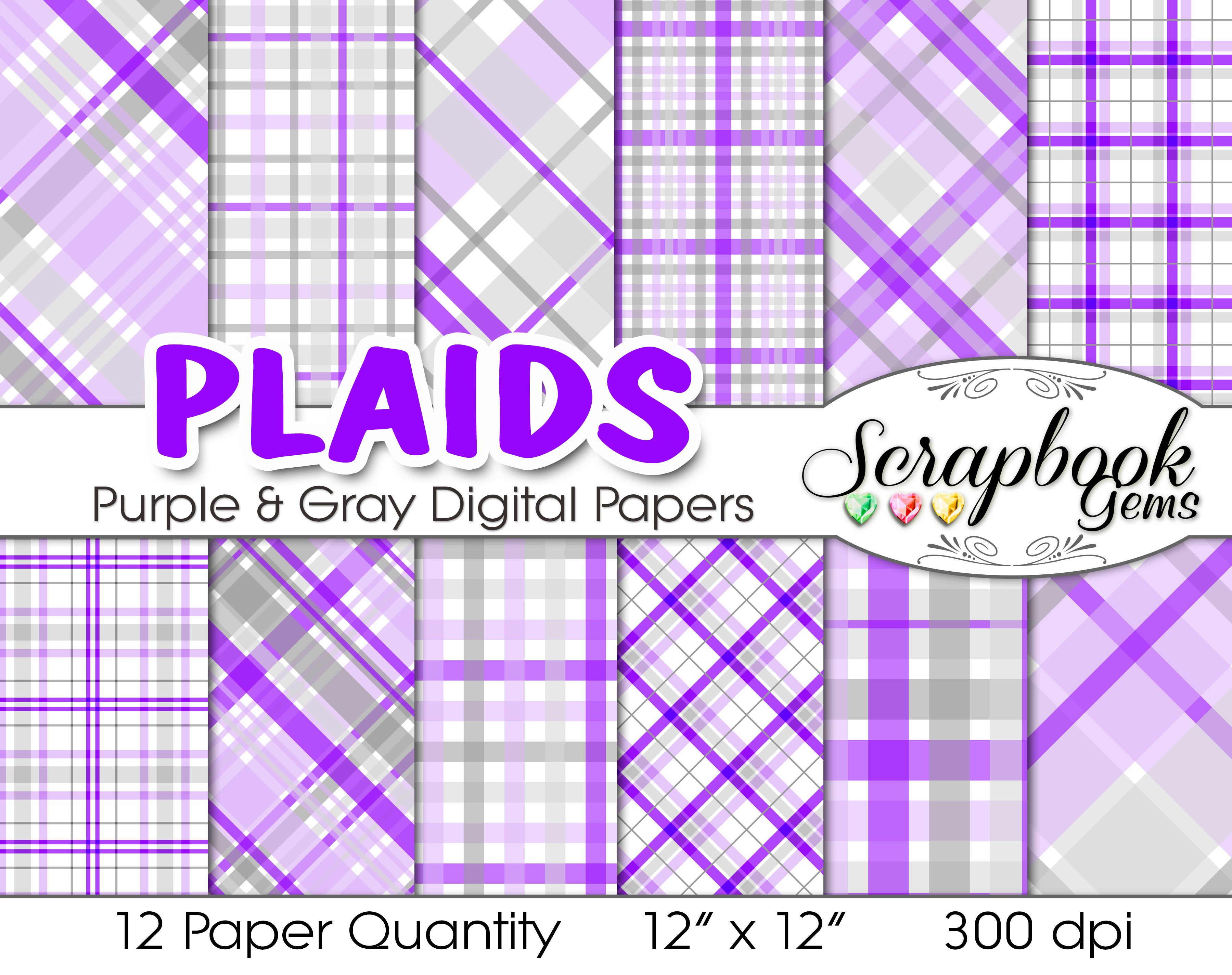 Purple & Gray Plaid Digital Papers cover image.