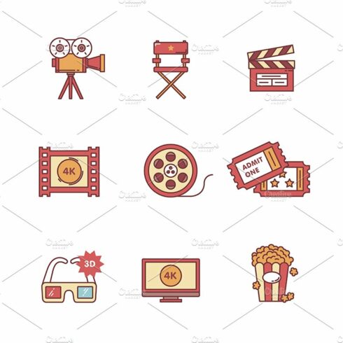 Movie, film and video icons cover image.