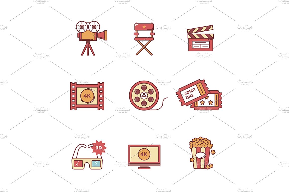 Movie, film and video icons cover image.