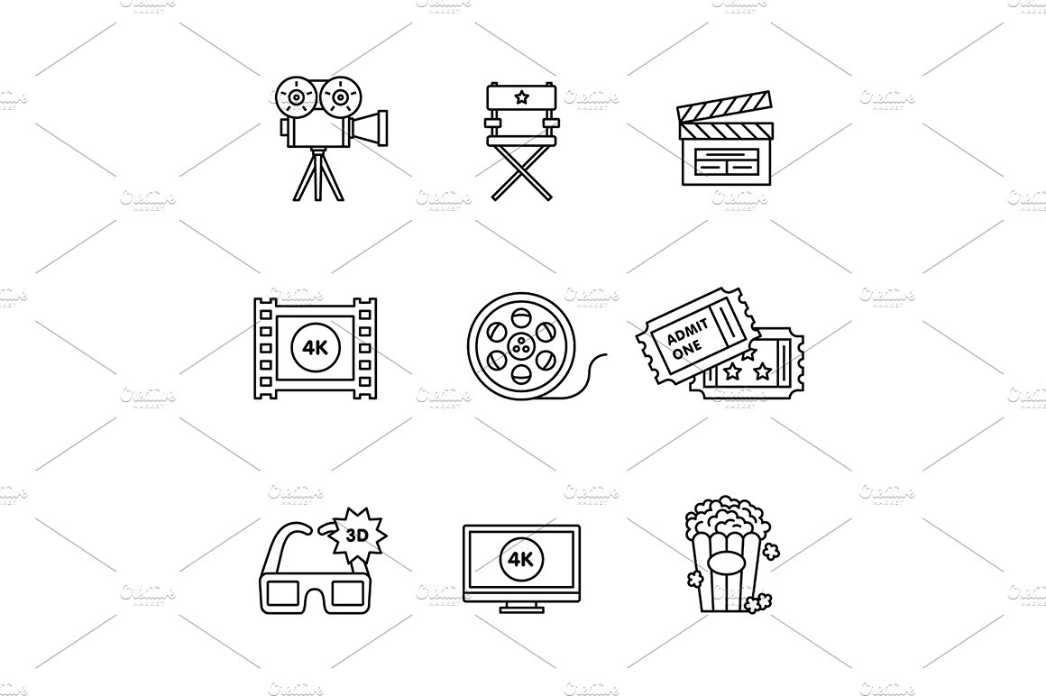 Movie, film and video icons cover image.