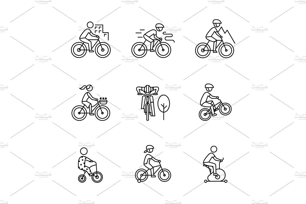 Bike types and cycling sign set cover image.
