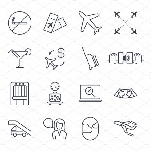 Airport and Airplane icons set cover image.