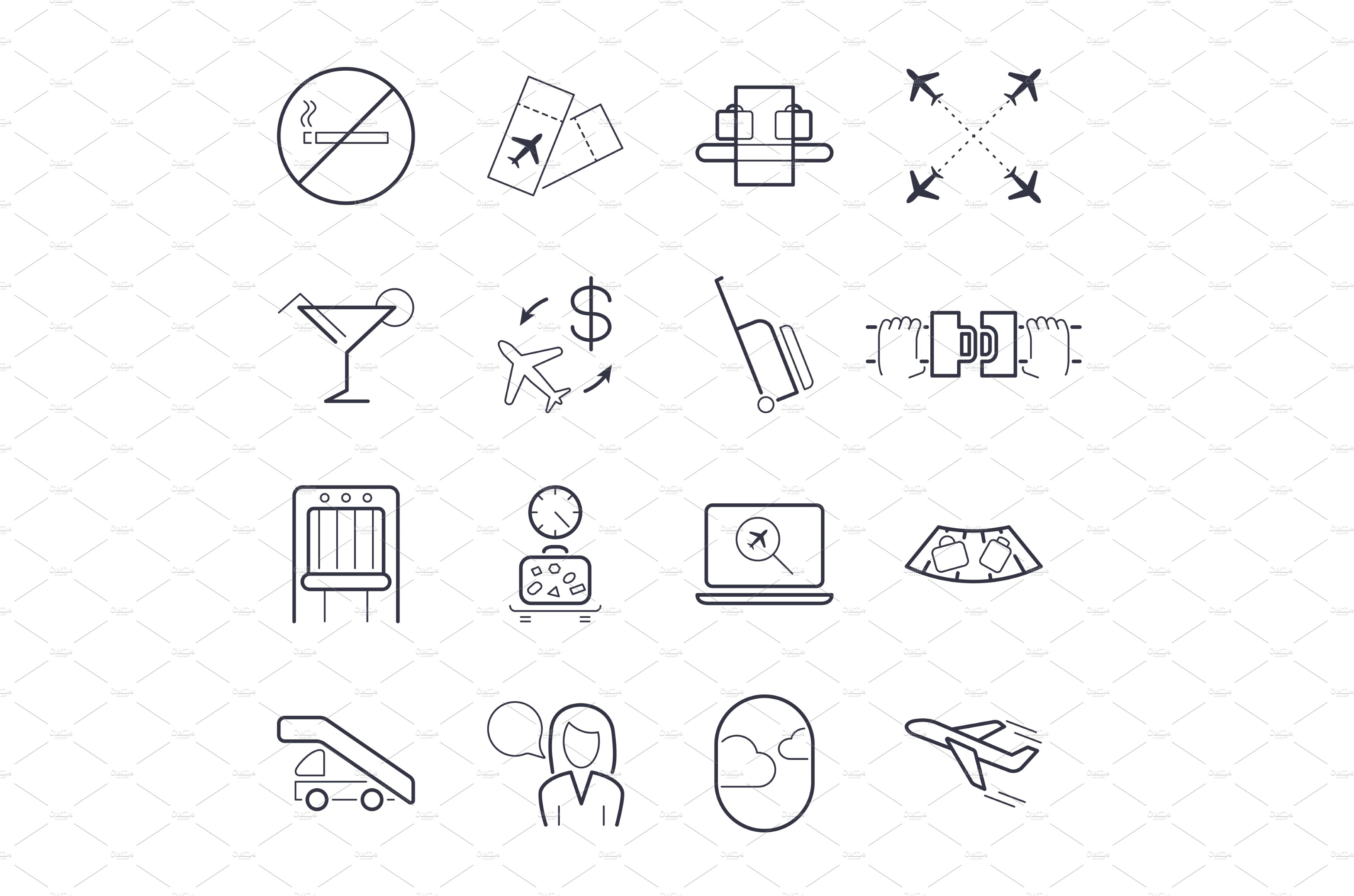 Simple airport icons set universal cover image.