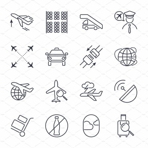 Airport navigation thin icons set cover image.