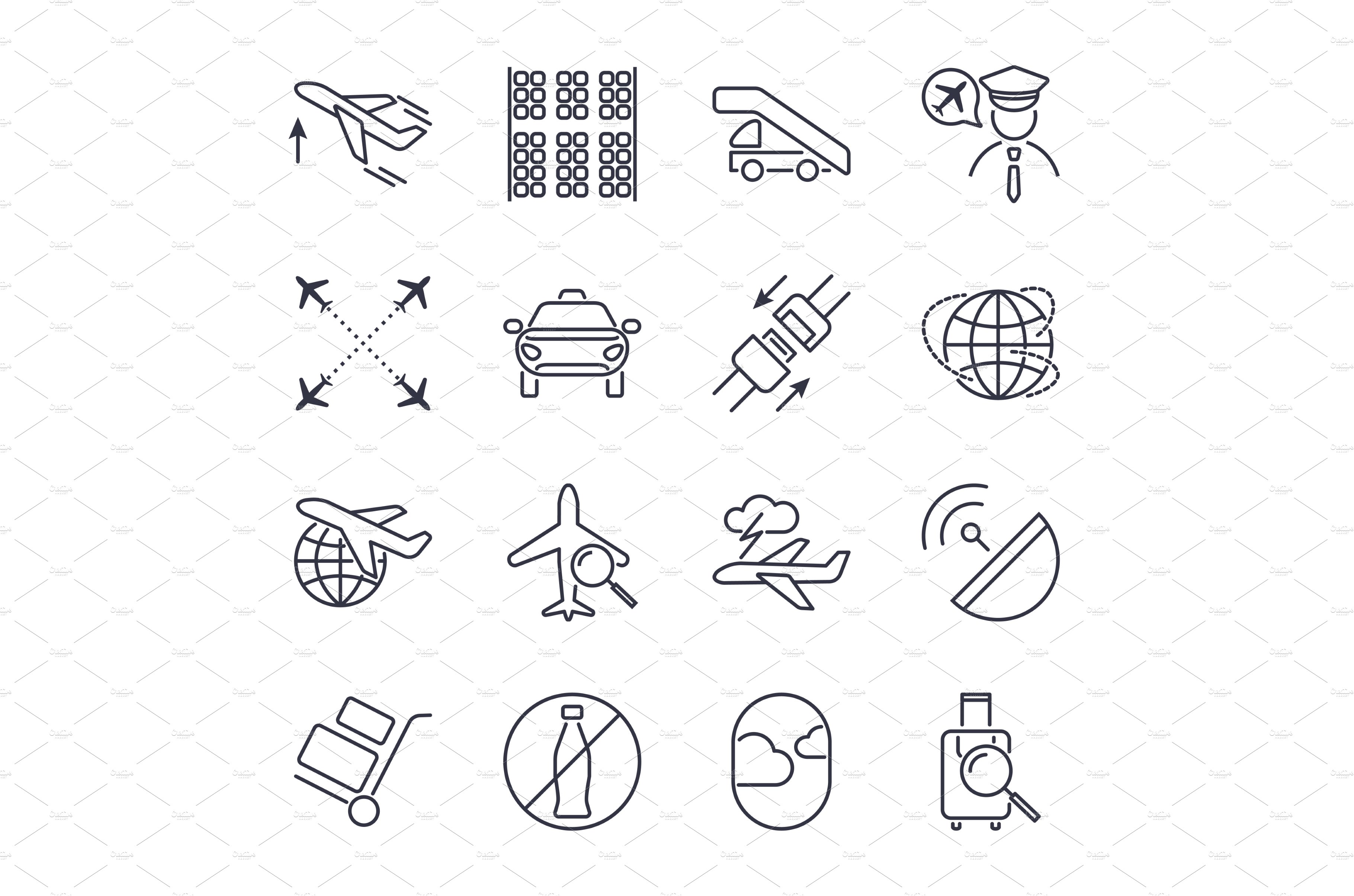 Airport navigation thin icons set cover image.