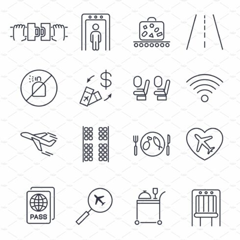 Airport Element Line Icons. Graphic cover image.