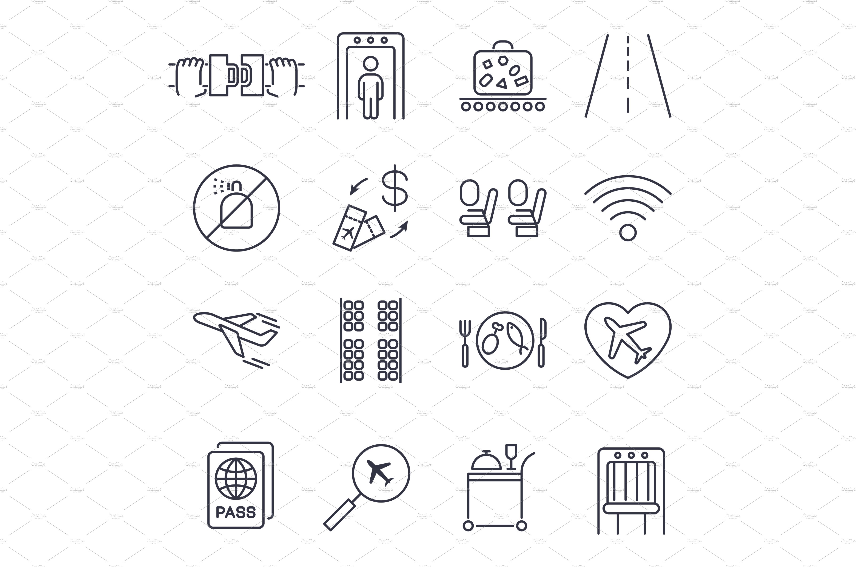 Airport Element Line Icons. Graphic cover image.