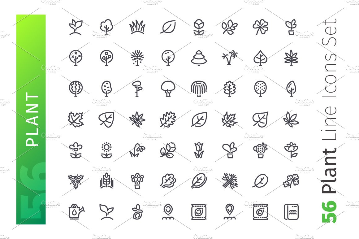 Plant Line Icons Set preview image.