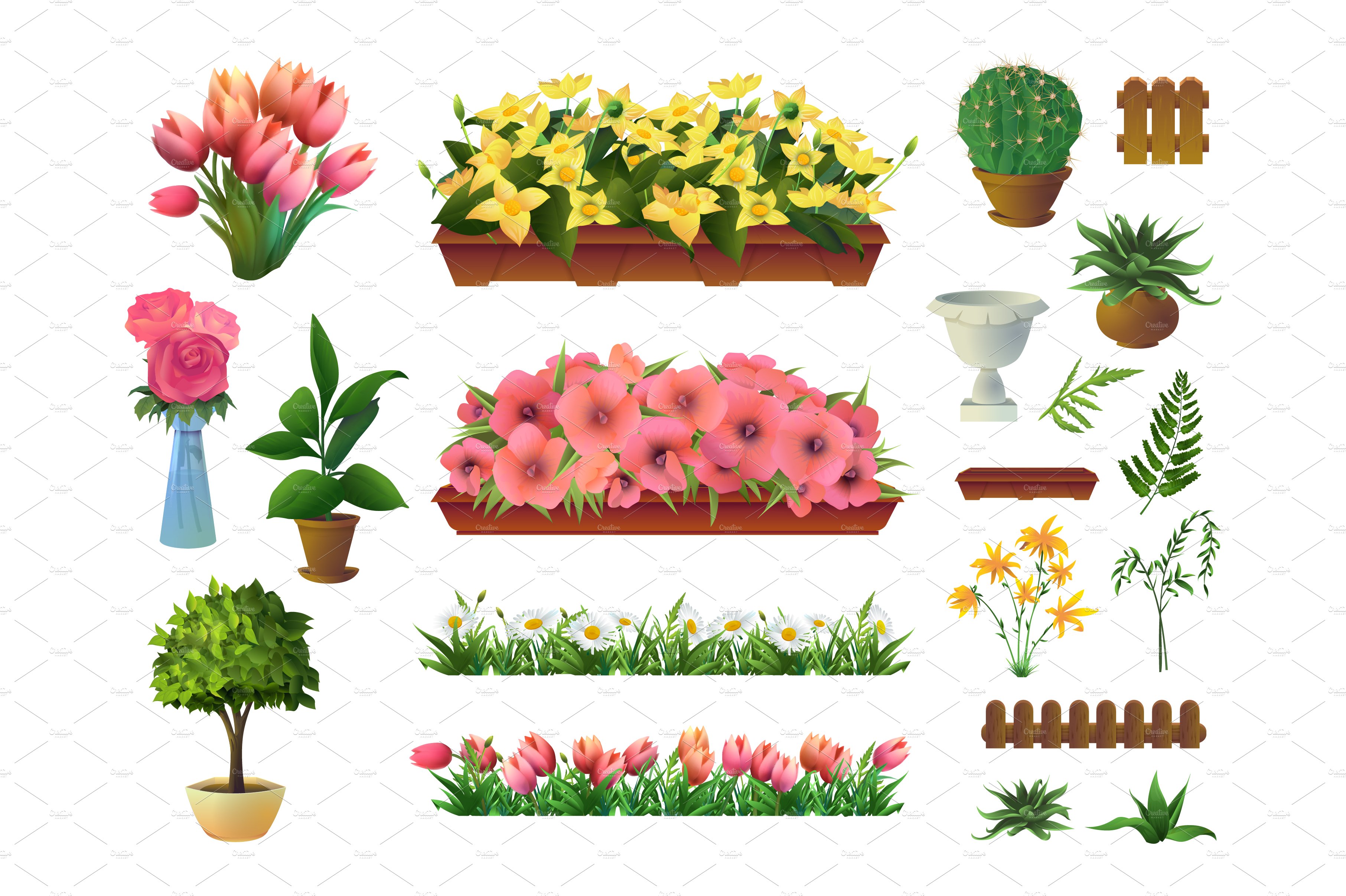 Plants and flowers, vector icons set cover image.
