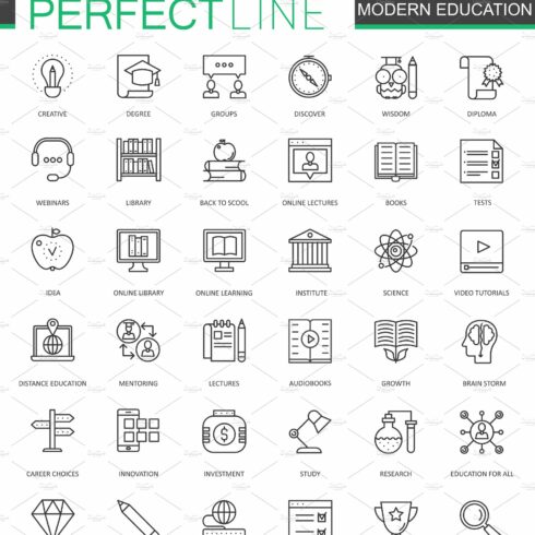 Modern education line icons set cover image.