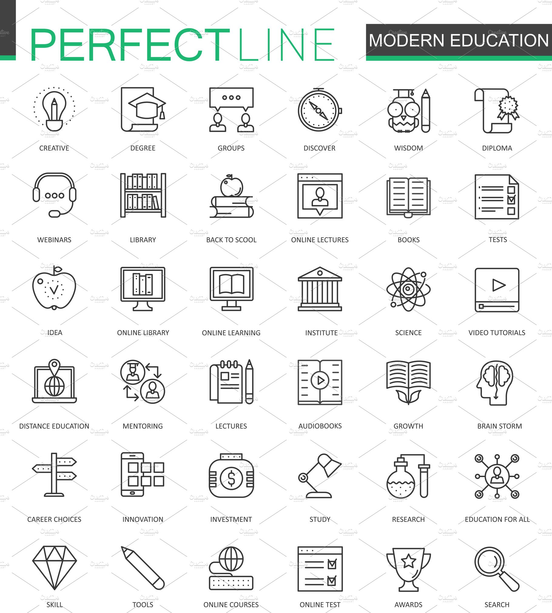 Modern education line icons set cover image.