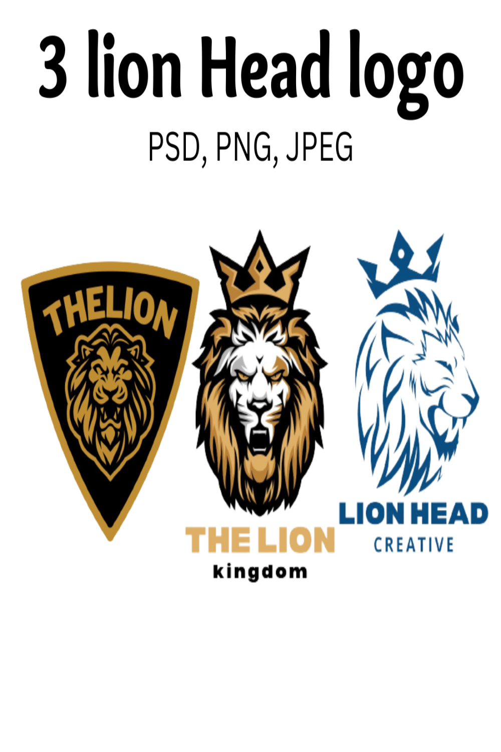 Lion King mascot Head premium Logo Desgin pinterest preview image.