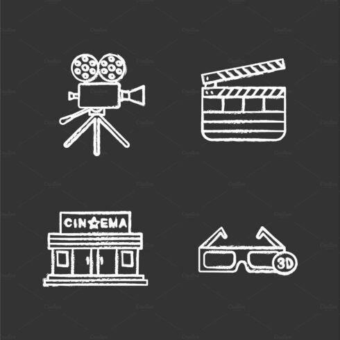 Cinema chalk icons set cover image.