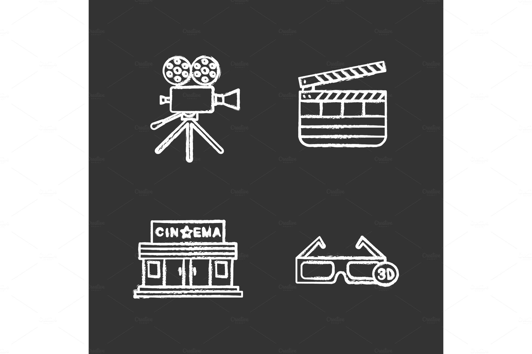 Cinema chalk icons set cover image.