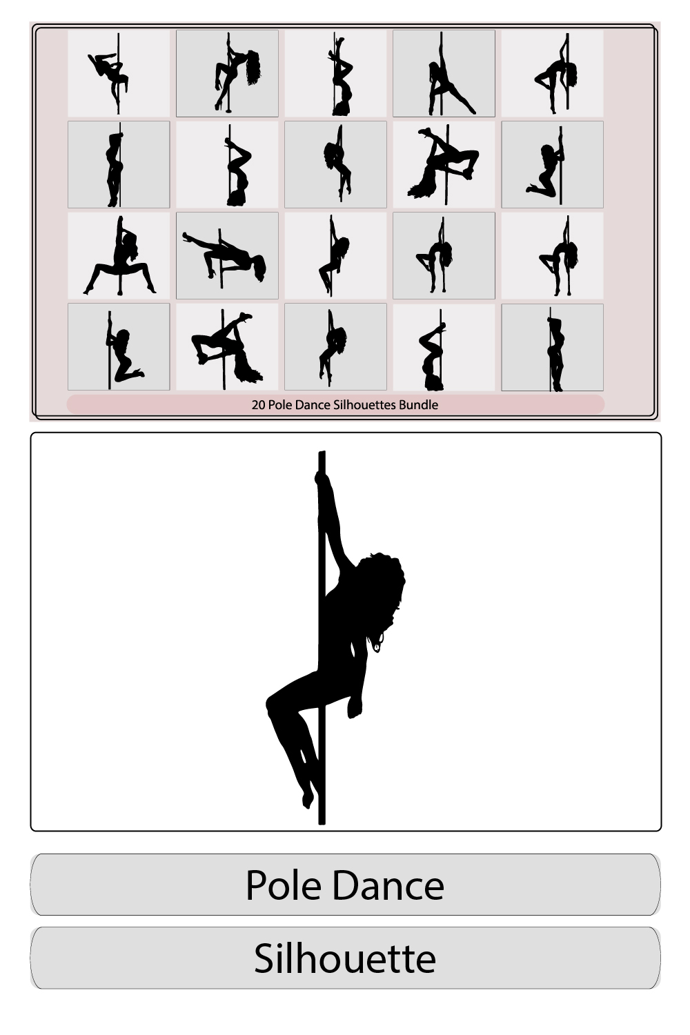Pole dance women silhouettes,Pole dancer silhouettes,pole girl illustration dancer, Vector setsilhouette of girl and pole Dance, pinterest preview image.