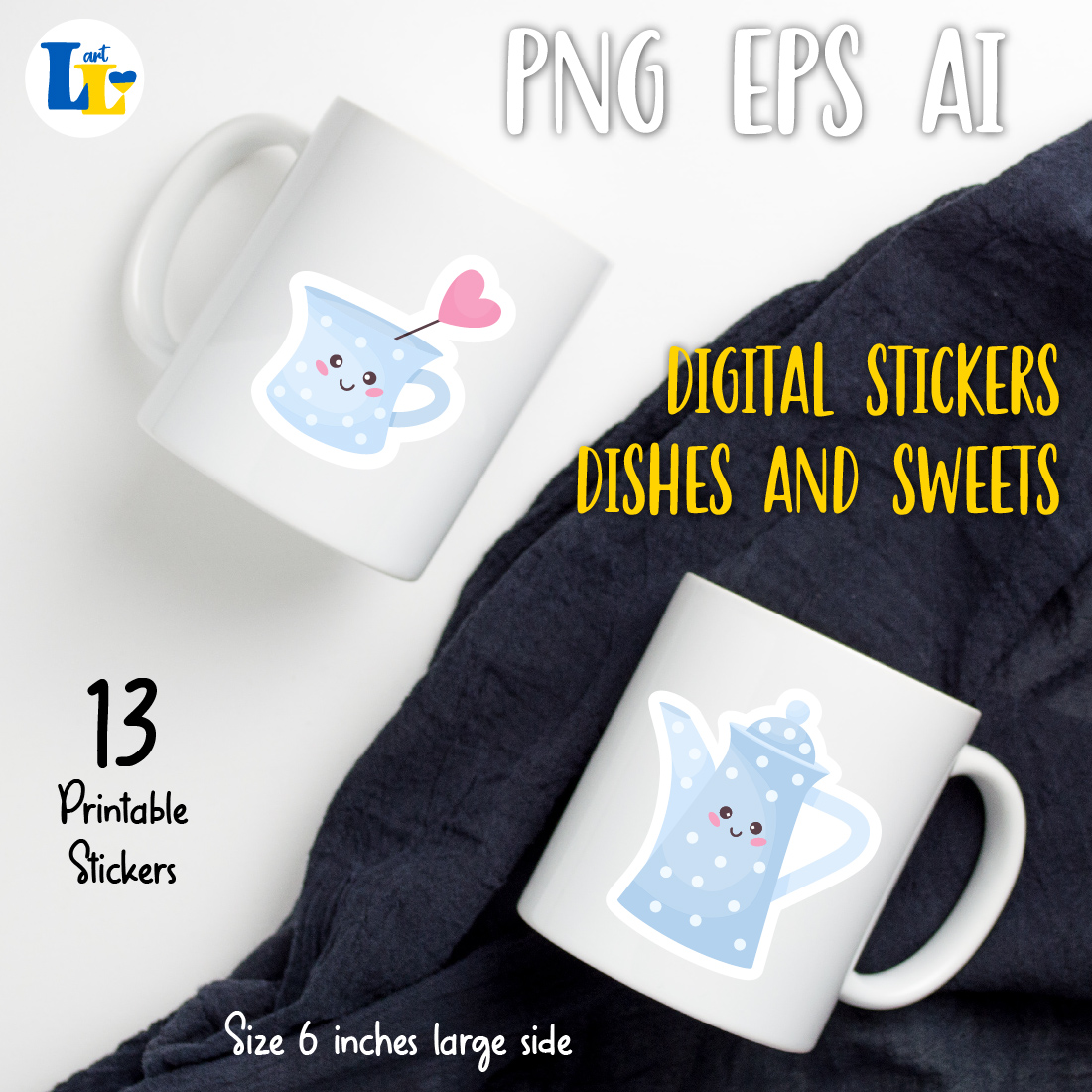 Cute Dishes and sweets | Printable digital sticker PNG preview image.