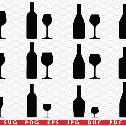 SVG Wine Bottles Glasses,Silhouettes cover image.