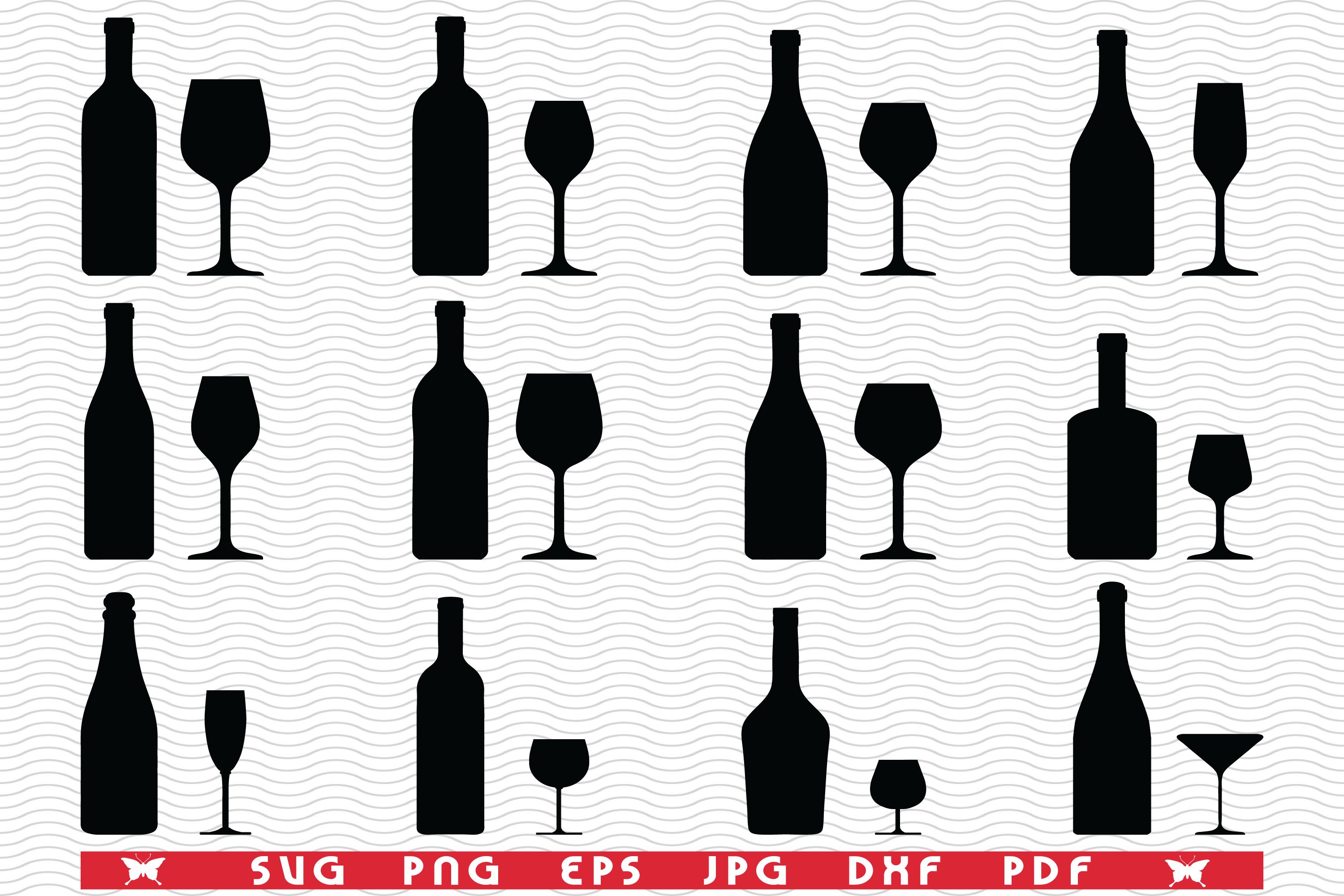 SVG Wine Bottles Glasses,Silhouettes cover image.