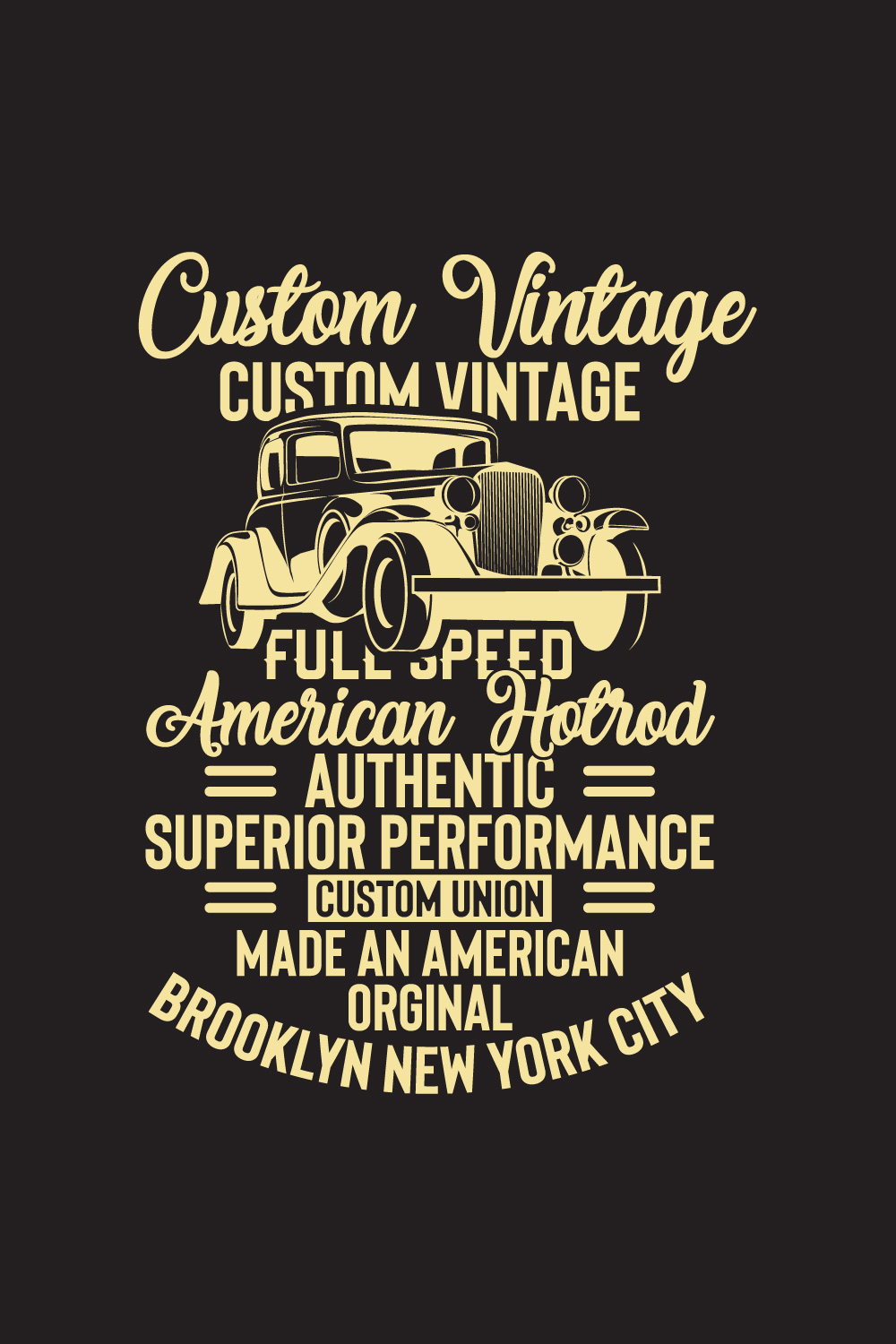 Black and white t - shirt with the words custom vintage.