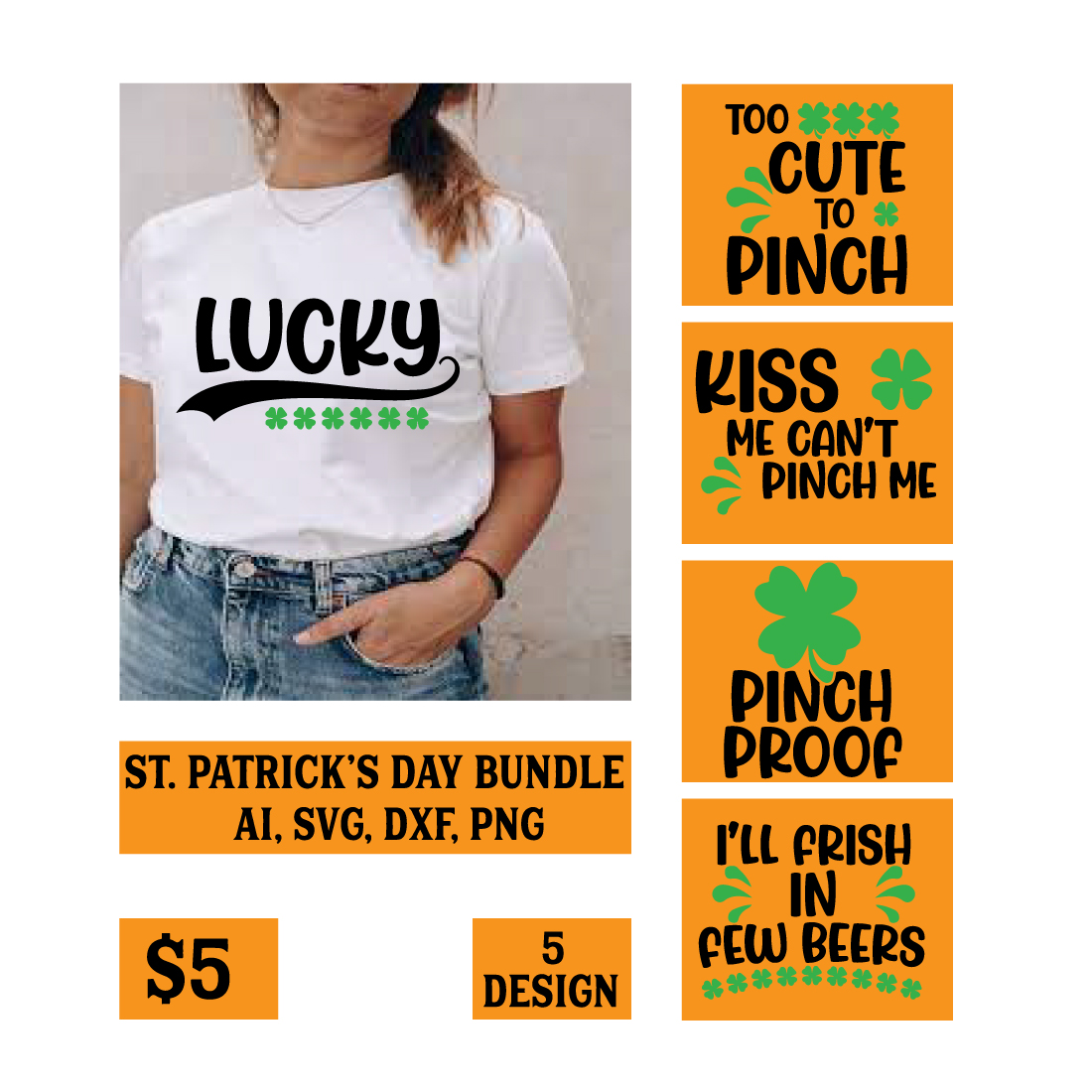 5st patrick's day t-shirt design bundle preview image.