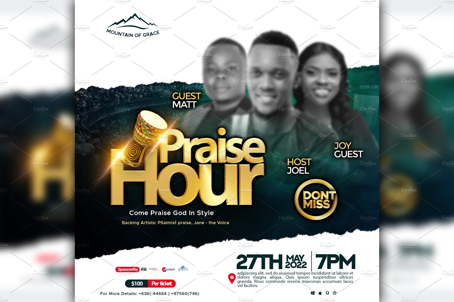 Hour of Praise church flyer concert cover image.