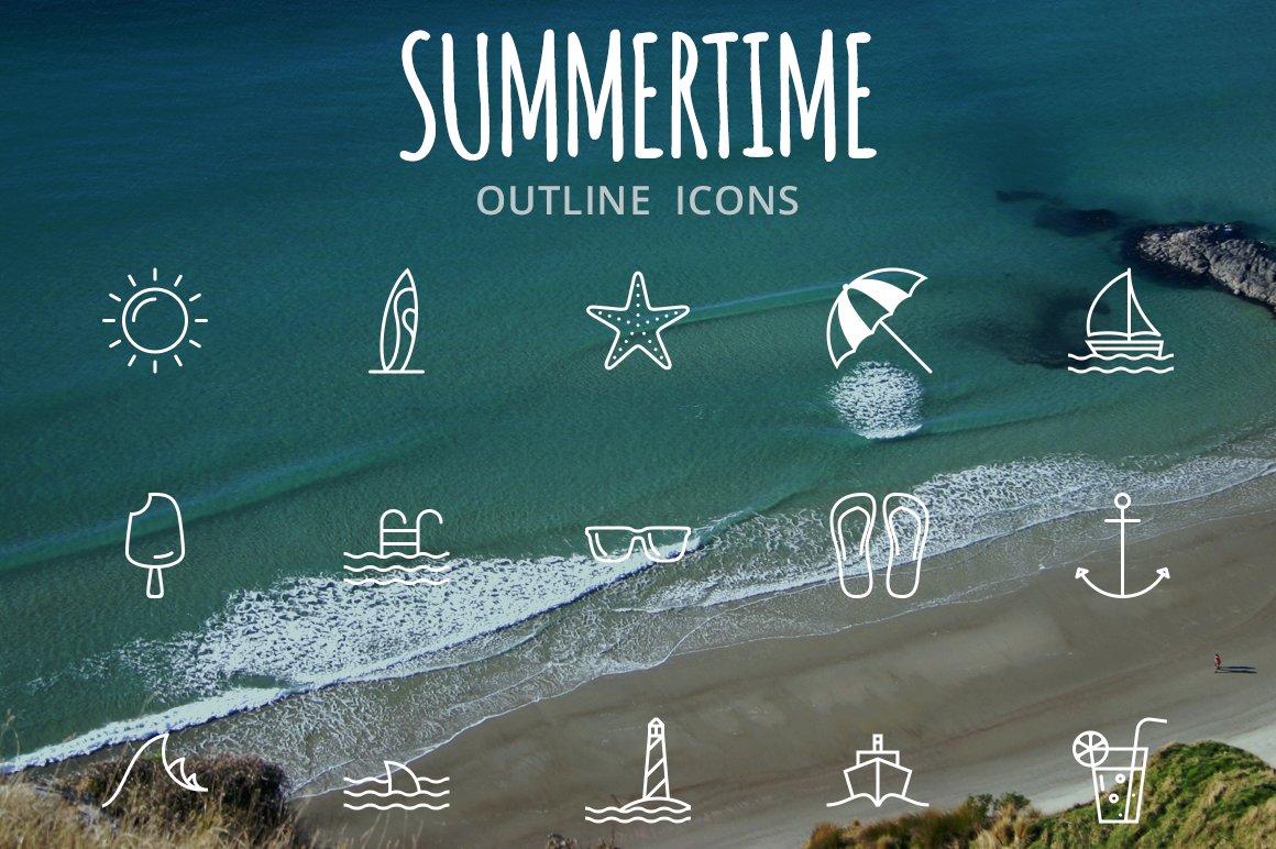 Summertime. A perfect summer iconset cover image.