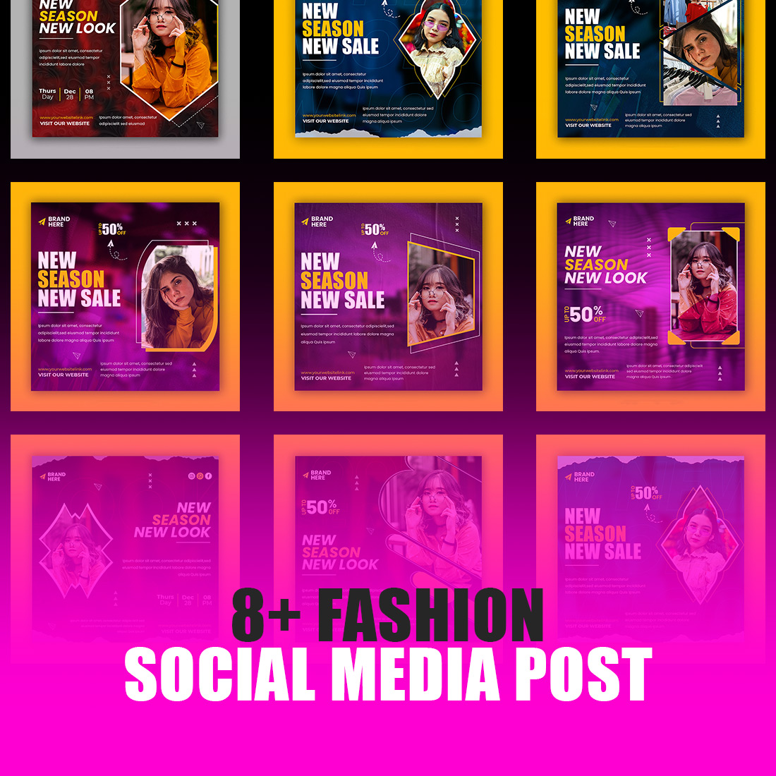 8+Beautifull Fashion sale banner or flyer social media post and web banner template only-$6 cover image.