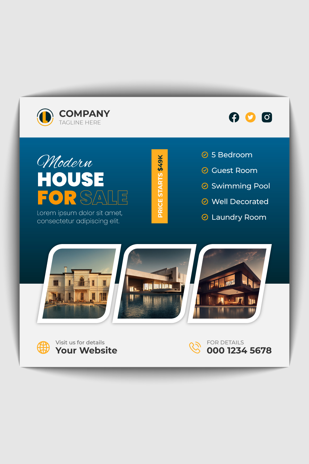 Real Estate Social Media Banner Design pinterest preview image.