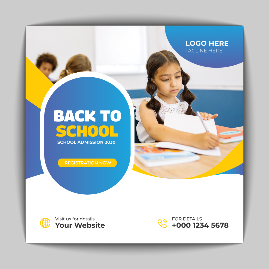 Blue and yellow back to school flyer.