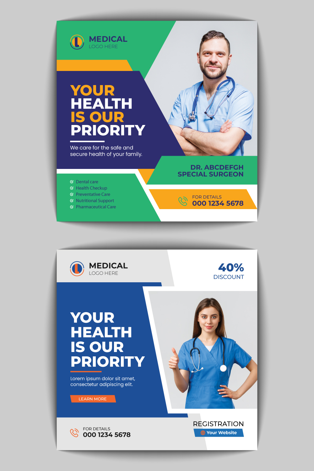 Medical Healthcare Social Media Banner Design pinterest preview image.