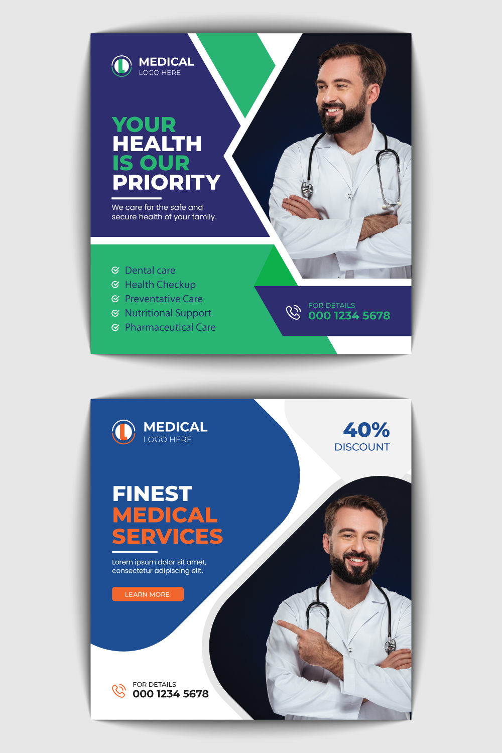 Medical Healthcare Social Media Banner Design pinterest preview image.
