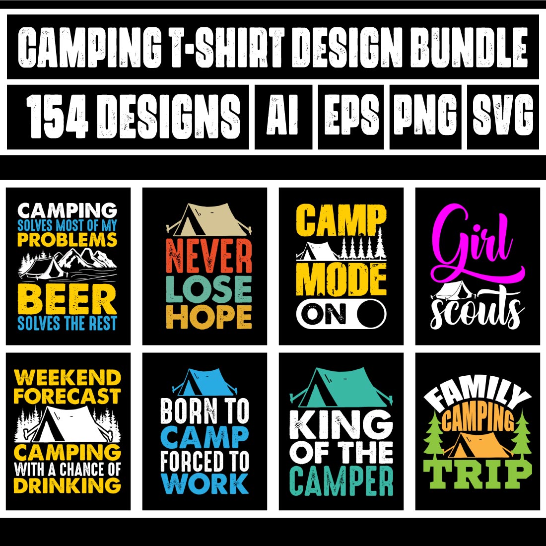 Camping T-shirt Design Bundle 2 preview image.
