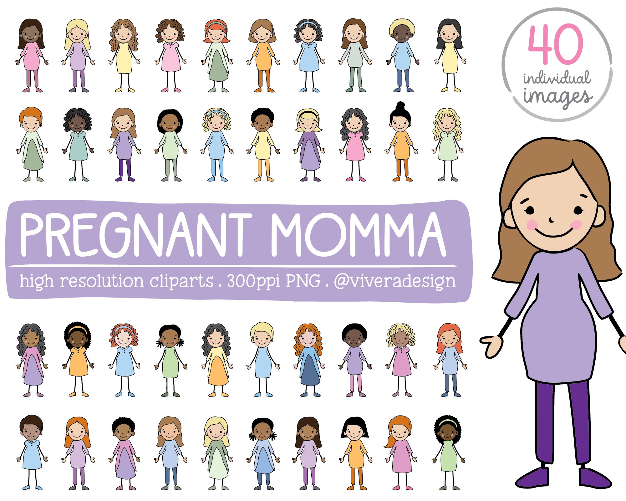Pregnant Mama Stick Figure Cliparts cover image.