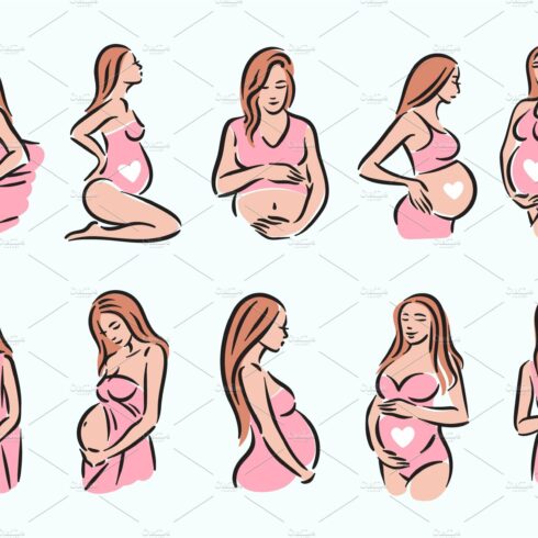 Pregnancy woman illustration set cover image.
