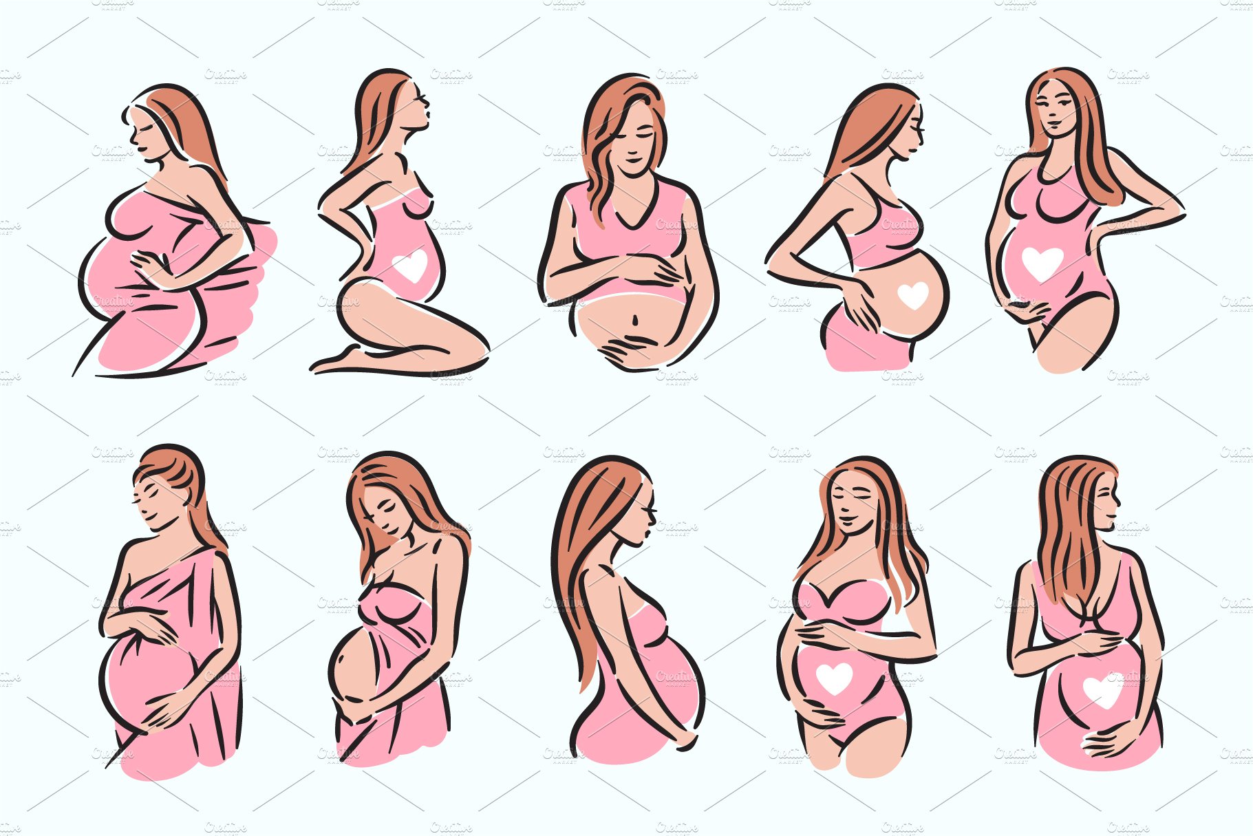 Pregnancy woman illustration set cover image.