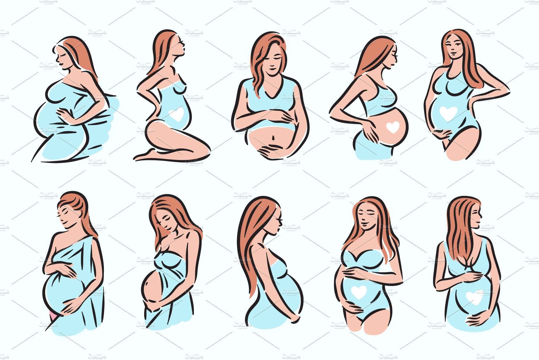 Pregnancy woman illustration set preview image.