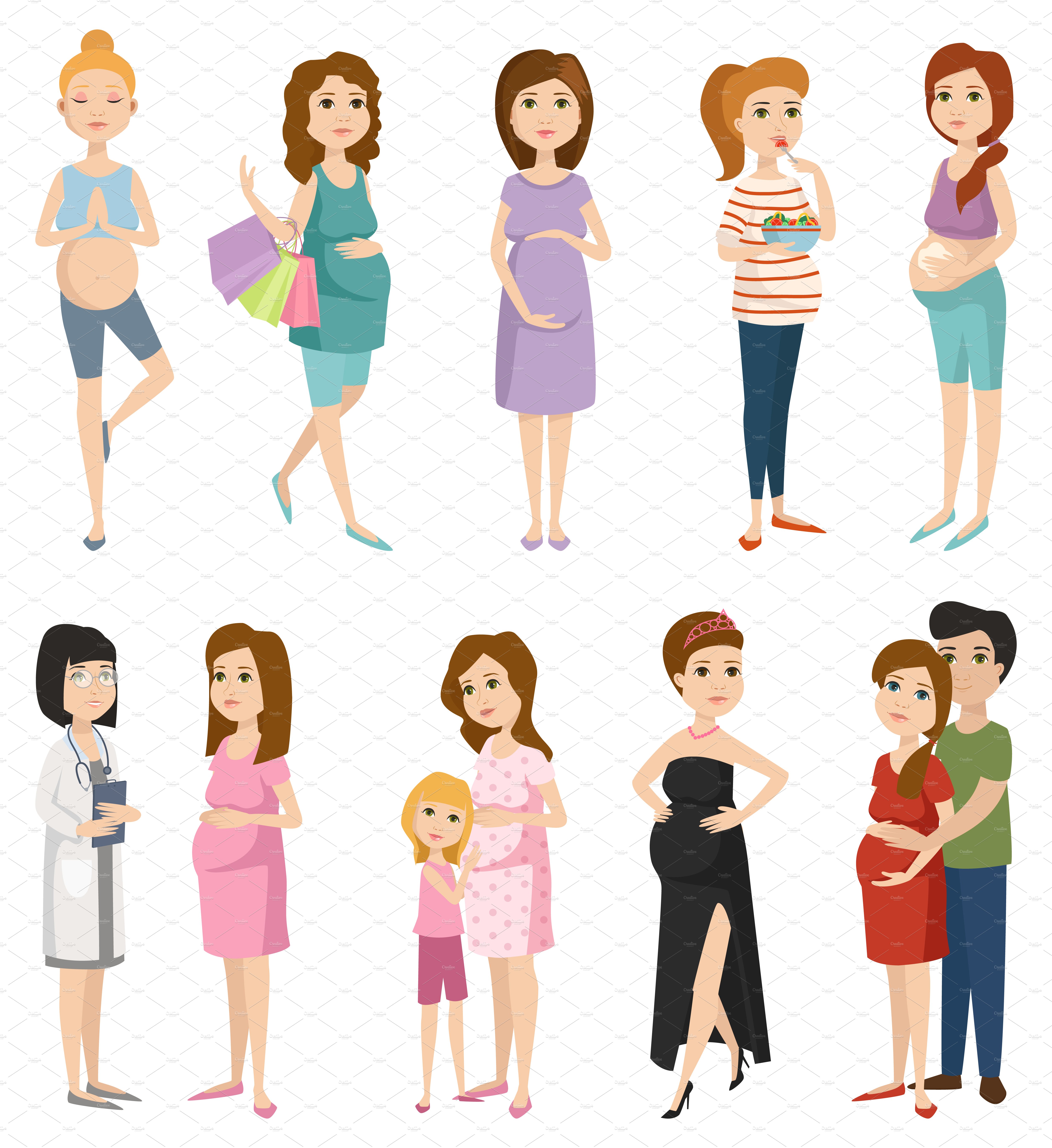 Pregnant girl vector set cover image.