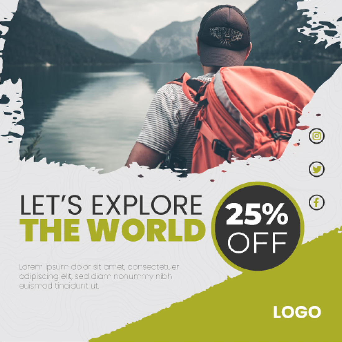 travel and tourism Instagram post or social media post template preview image.