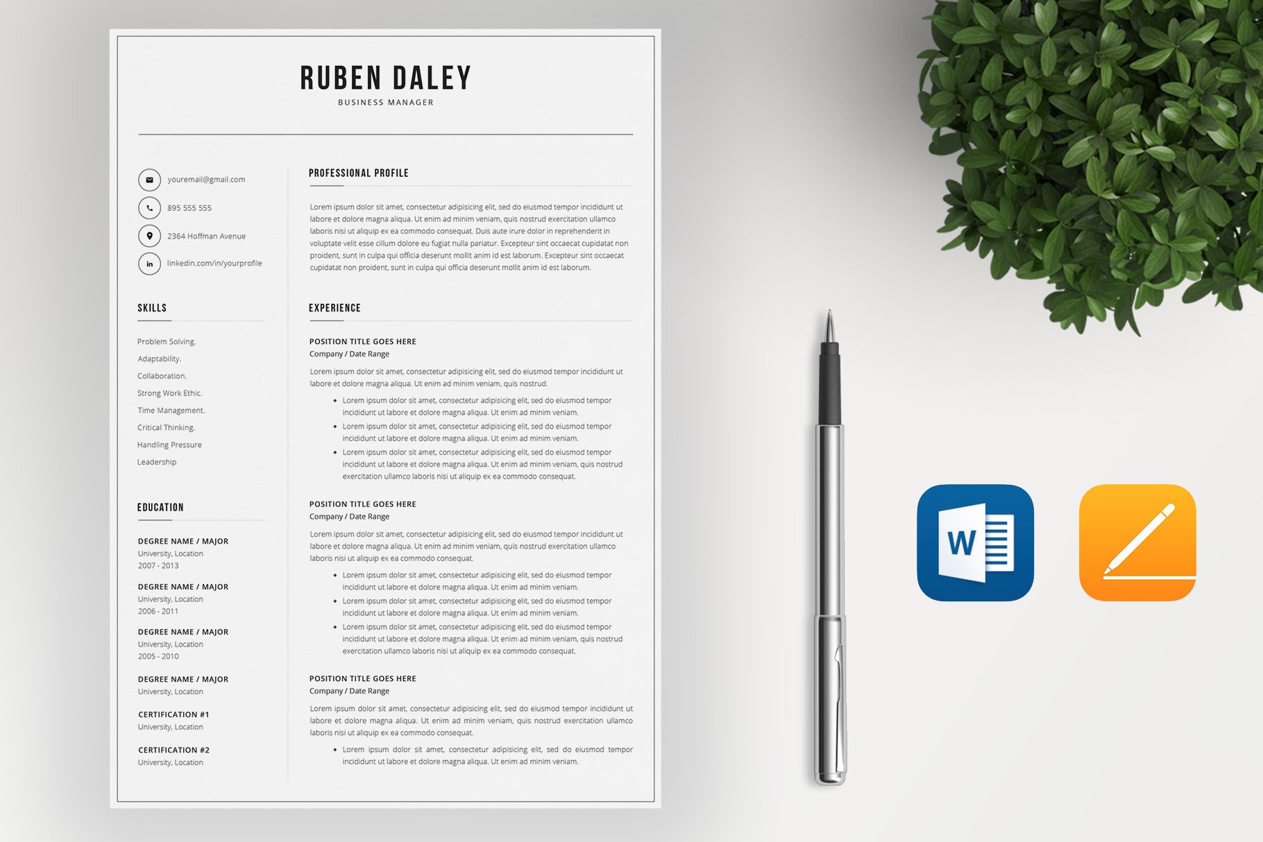 Modern Resume 4 Pages preview image.