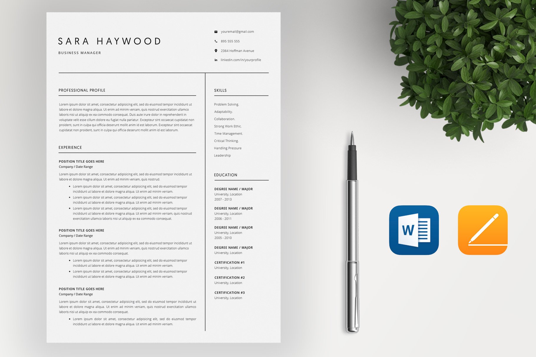 Resume Template | 4 Pages Template preview image.