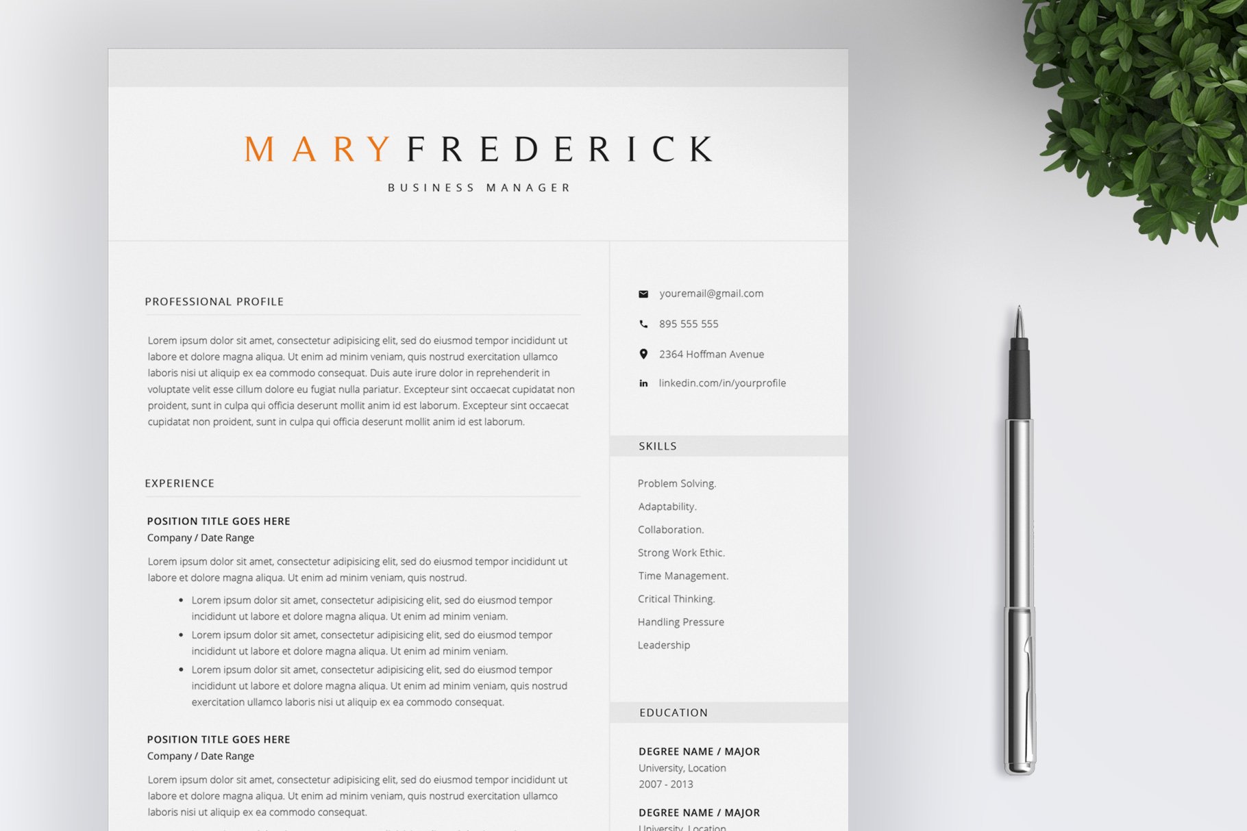 Elegant Resume Template / 4 Pages cover image.