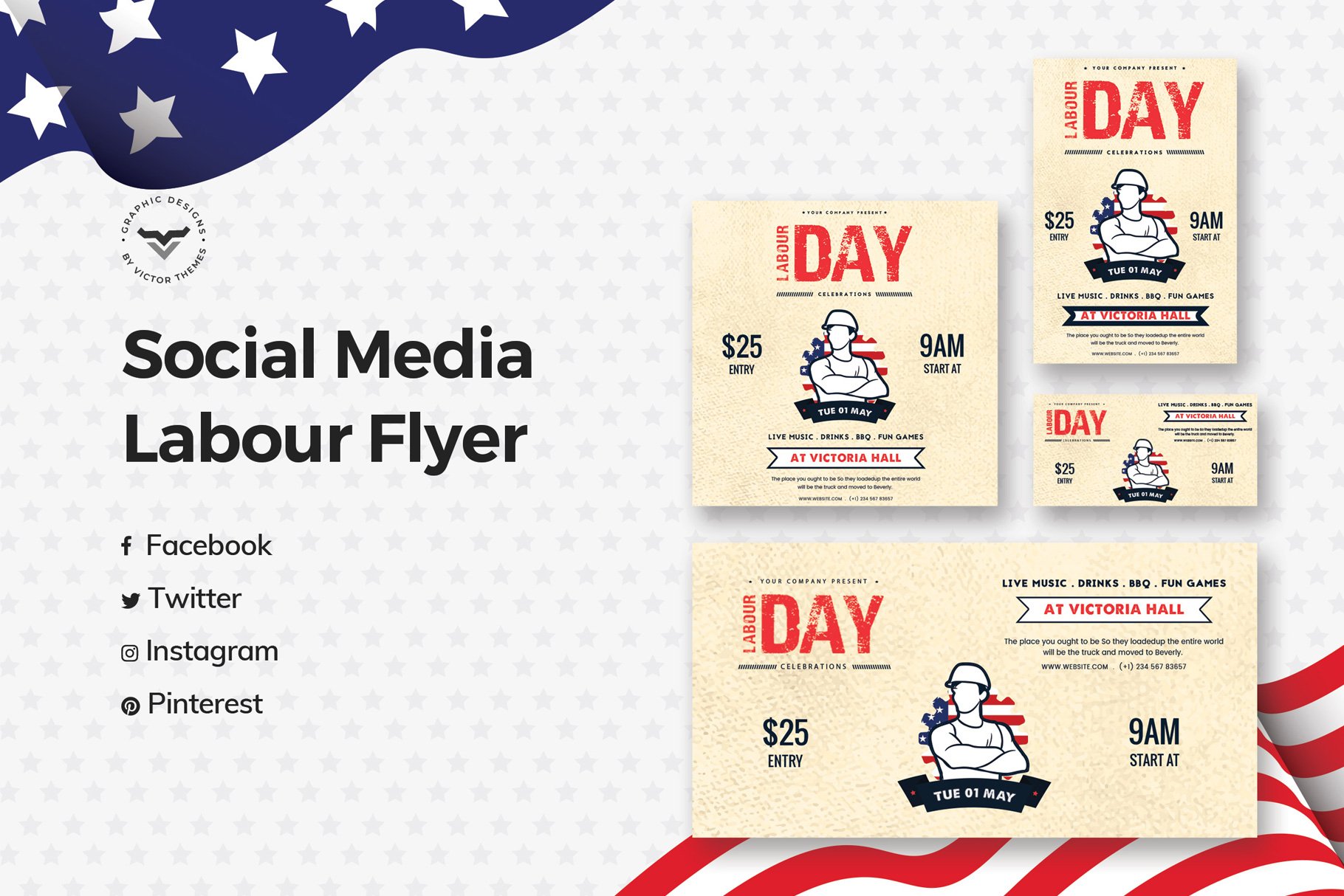 Labour Day Social Media Template cover image.