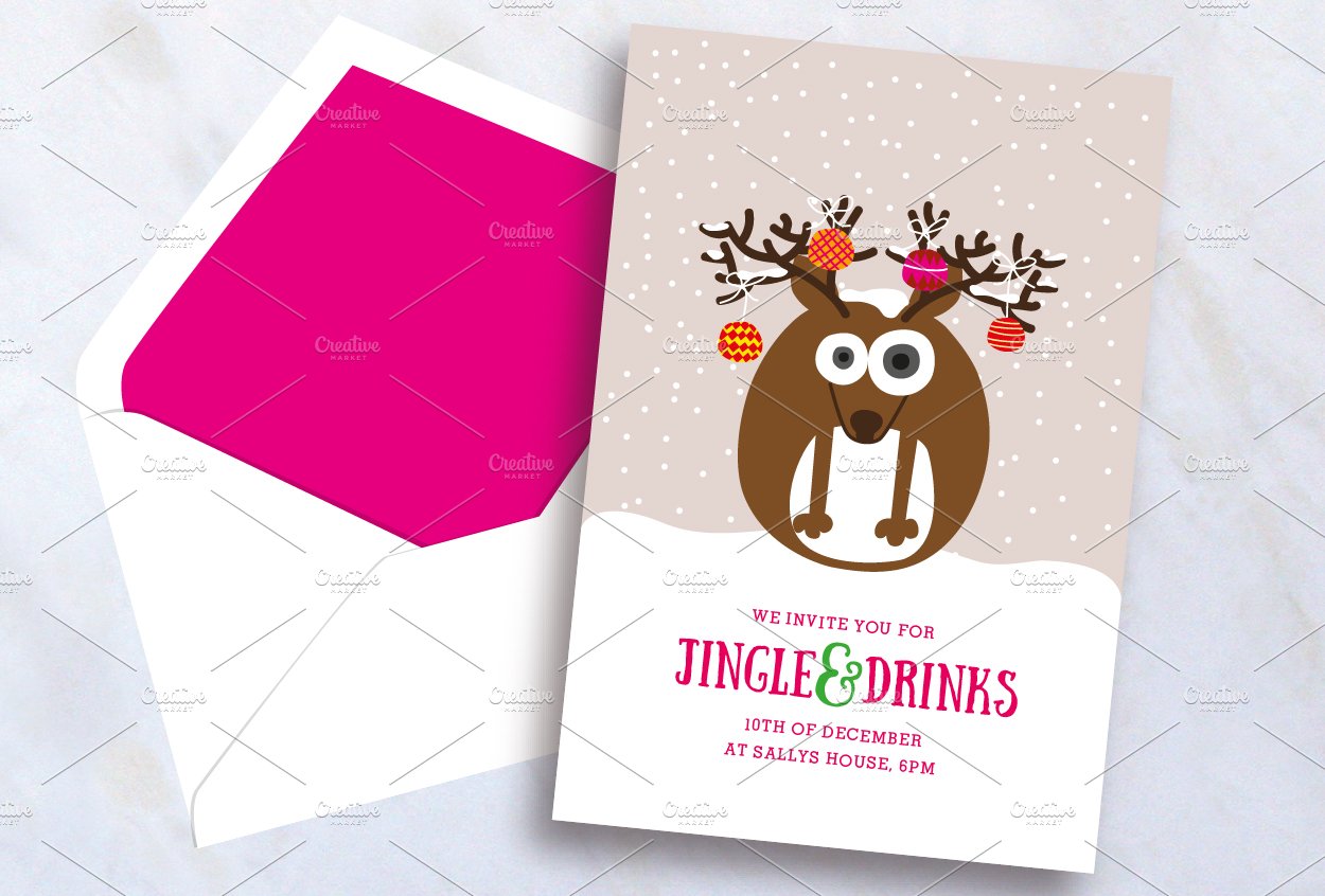 Reindeer Christmas Invite preview image.