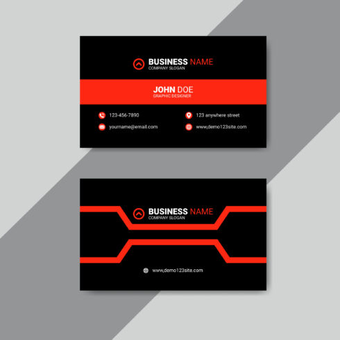Corporate modern red and black business card template design, Clean business card layout cover image.