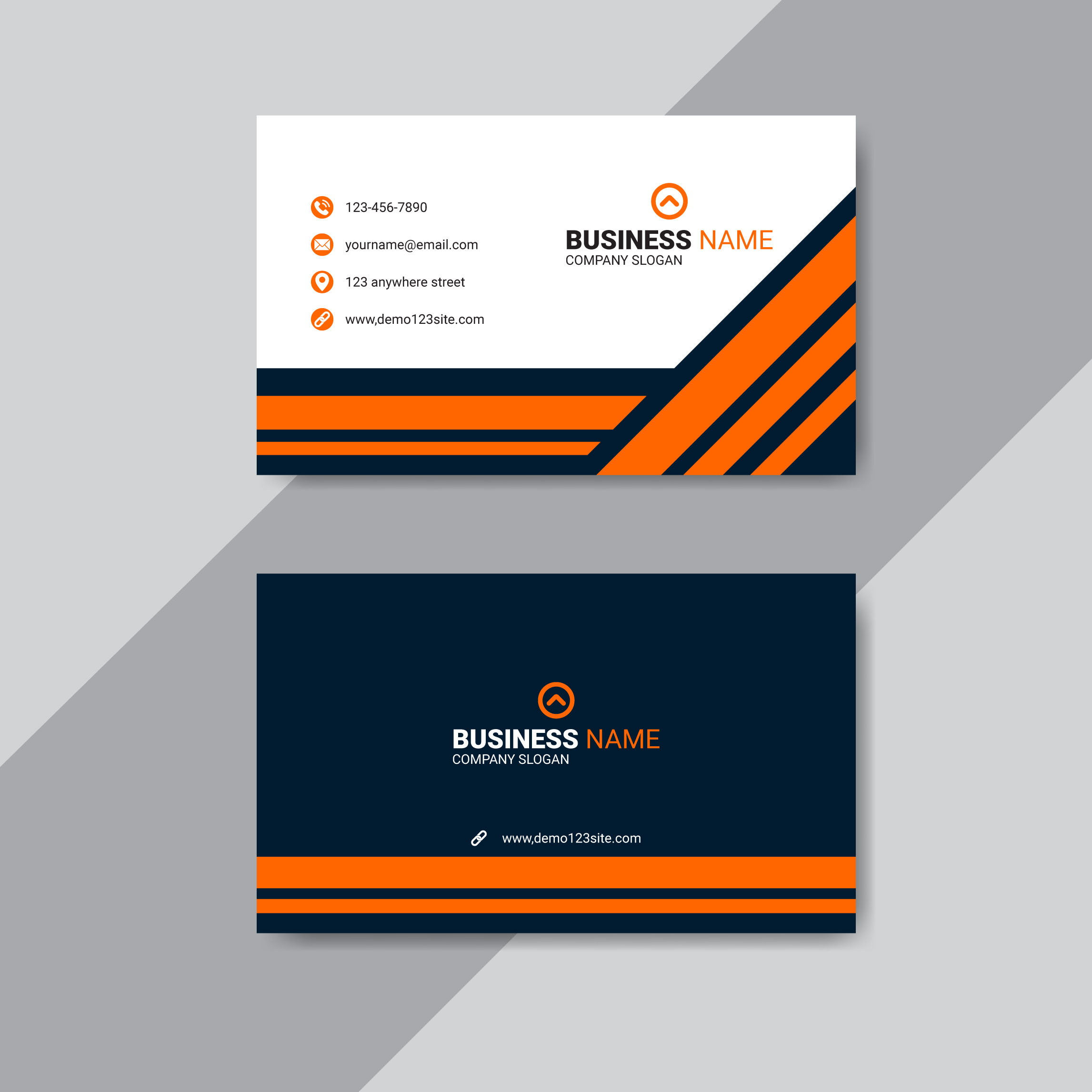 Orange color modern business card design cover image.
