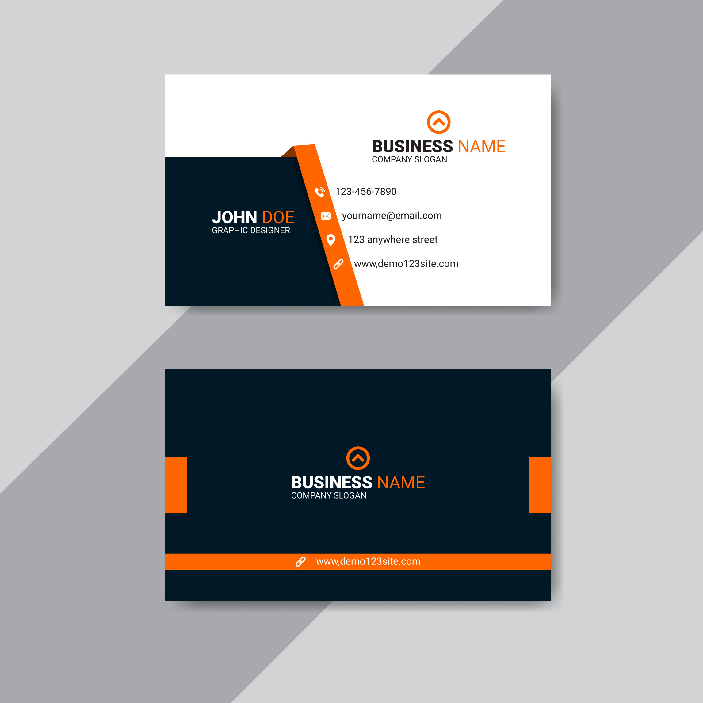 Creative modern orange color business card template vector cover image.