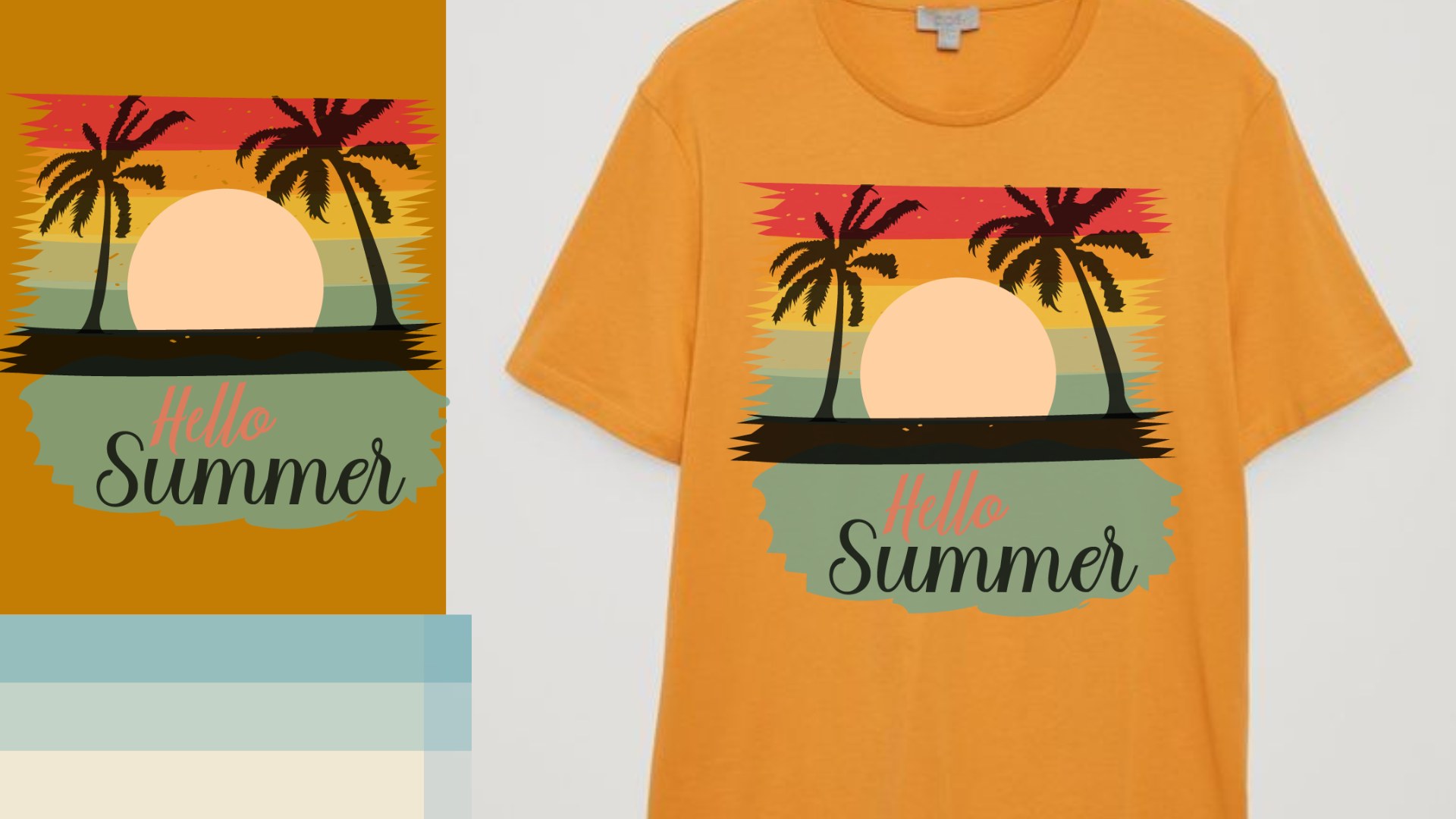 T - shirt with a sunset and palm trees on it.