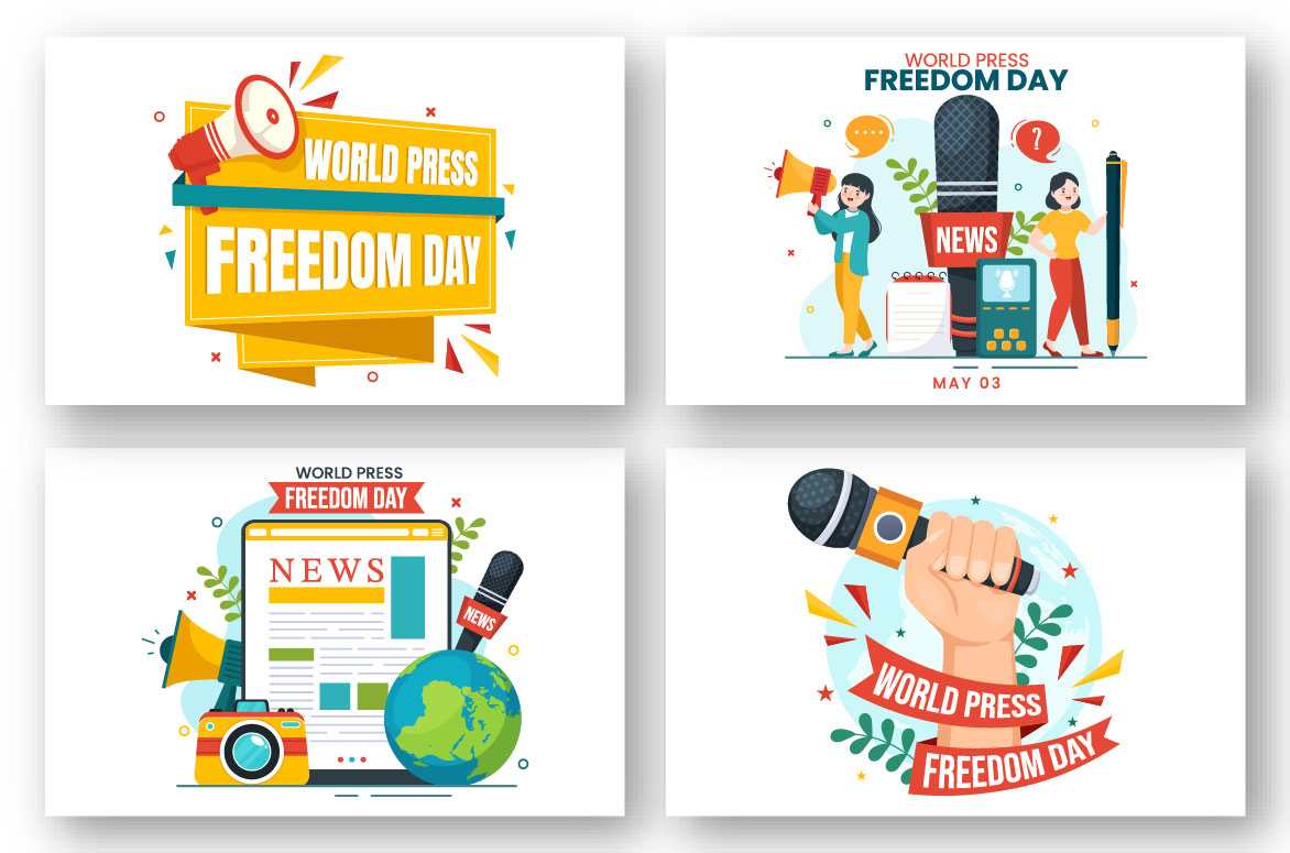 Set of four flat design banners for world press day.